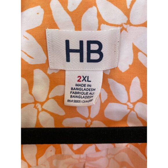HB Mens Orange White Floral Short Sleeve Button-Up Shirt 2XL Cotton/Polyester - Picture 4 of 6